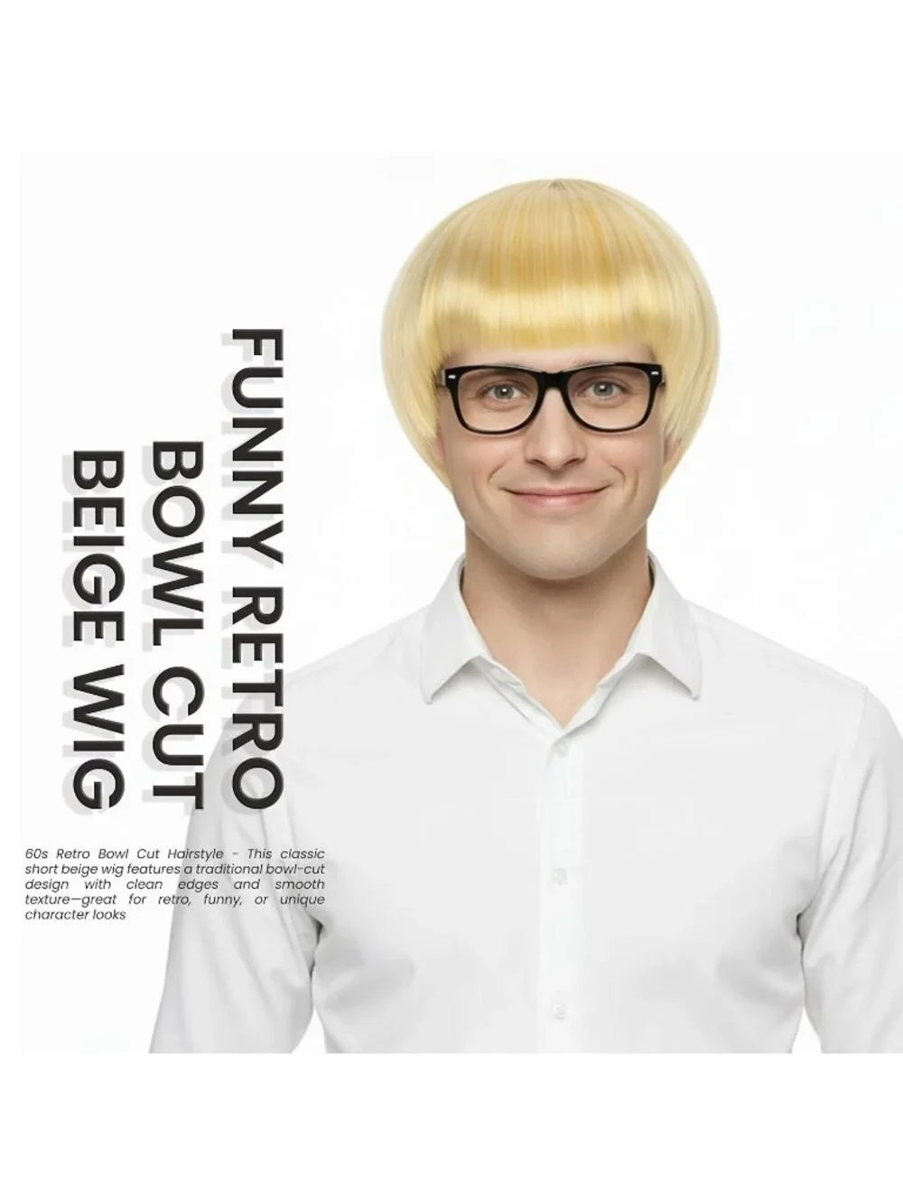 Men's Geige Retro Bowl Cut Straight Synthetic Mushroom Hairpiece Bangs Wig